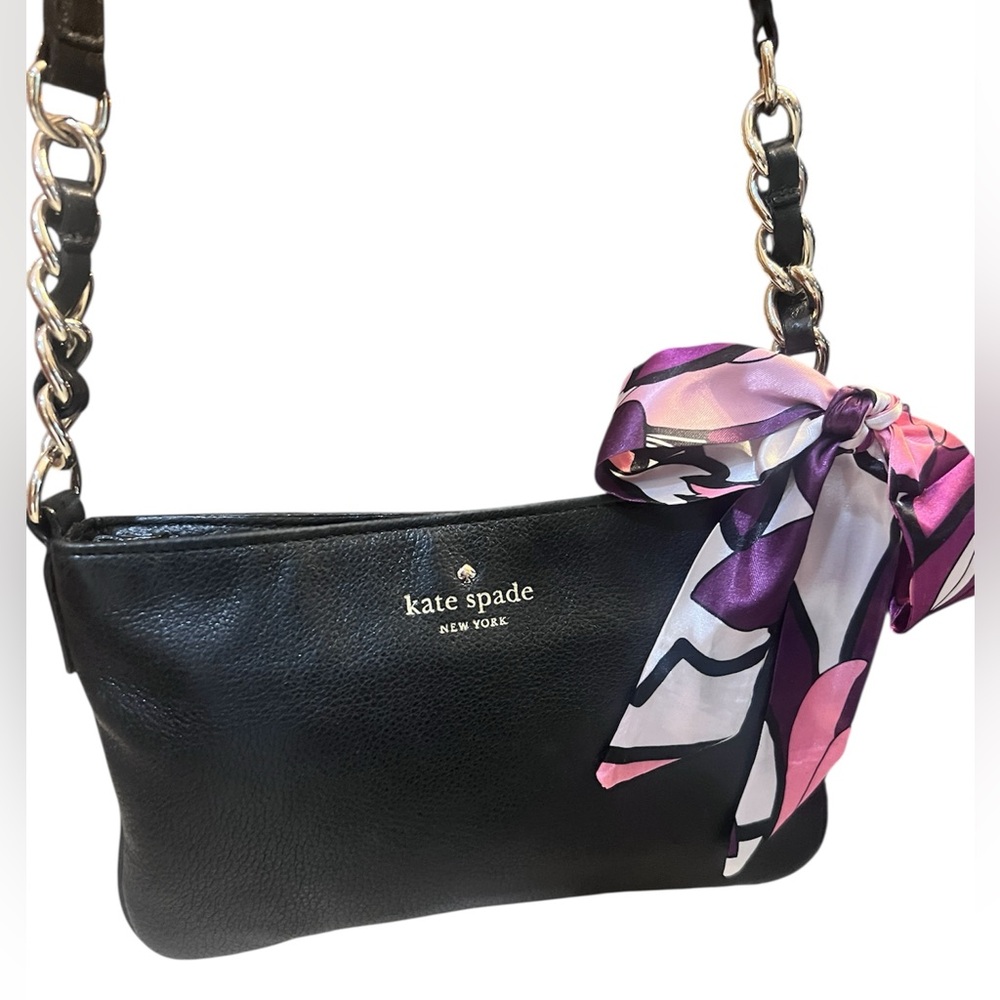 Kate Spade rare white gold crossbody black soft pebble leather bag WG links - Picture 2 of 9